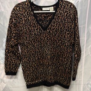Liz Claiborne Black and Brown V-Neck Sweater